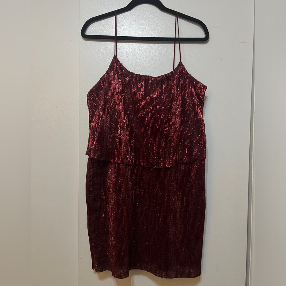 Mango Sequin Mini Shift Dress Red Size 8